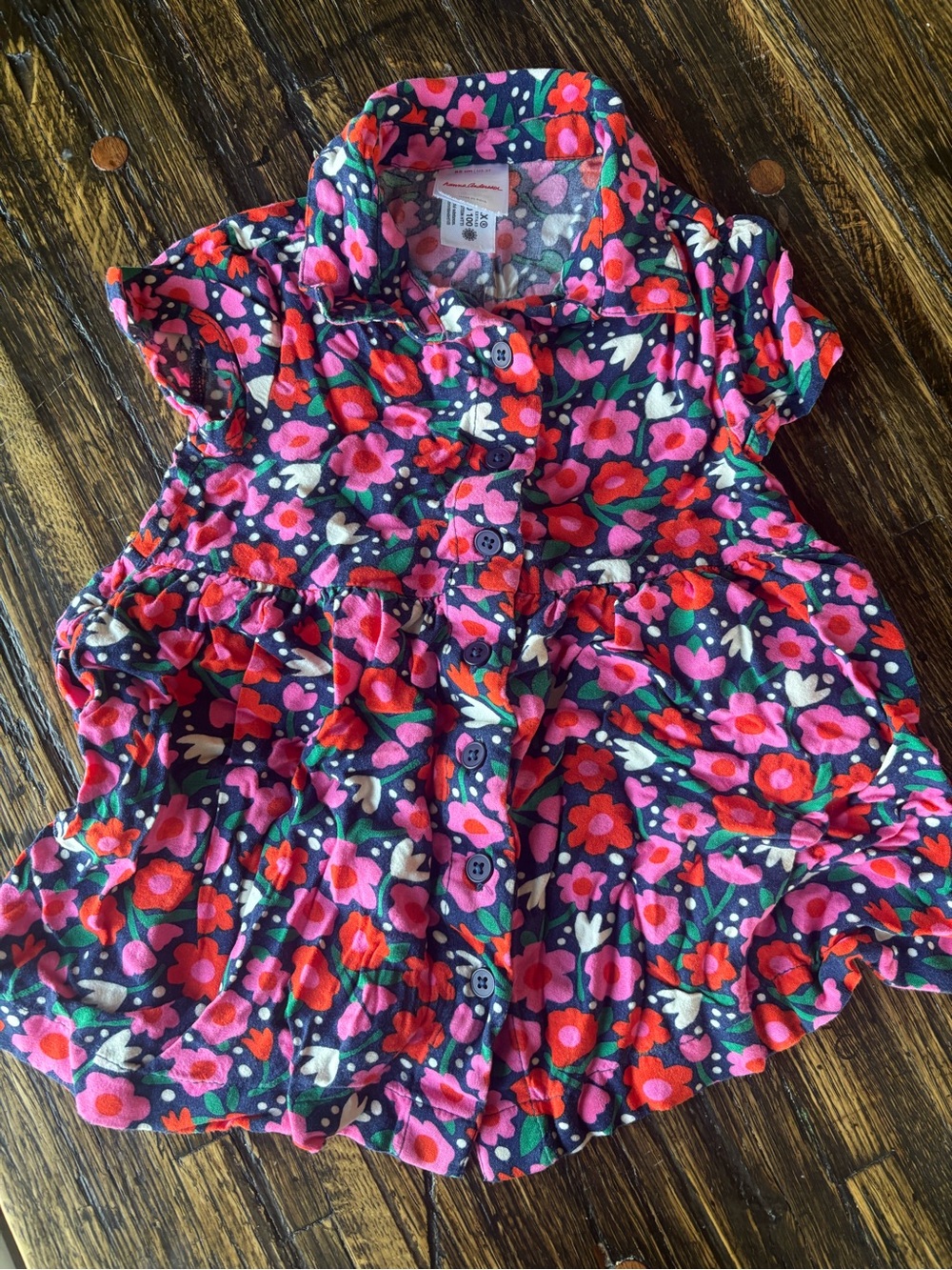 Hanna Andersson Girls' Floral Button-Down dress- Pink, Red & Navy